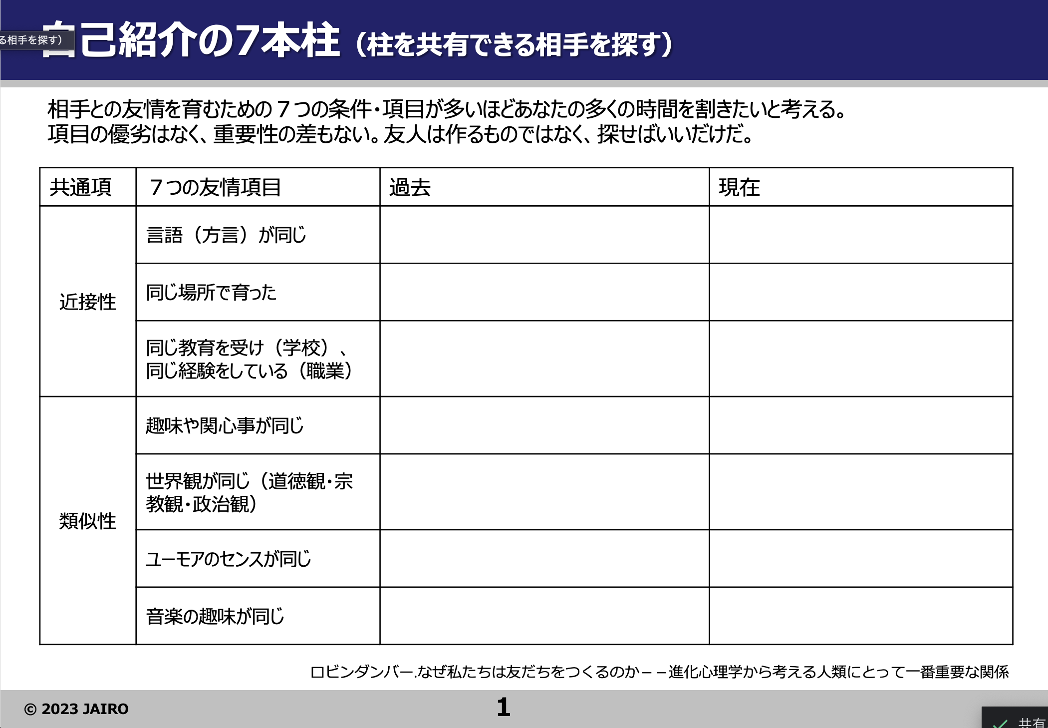 ロビン・ダンバー友情の7つの柱